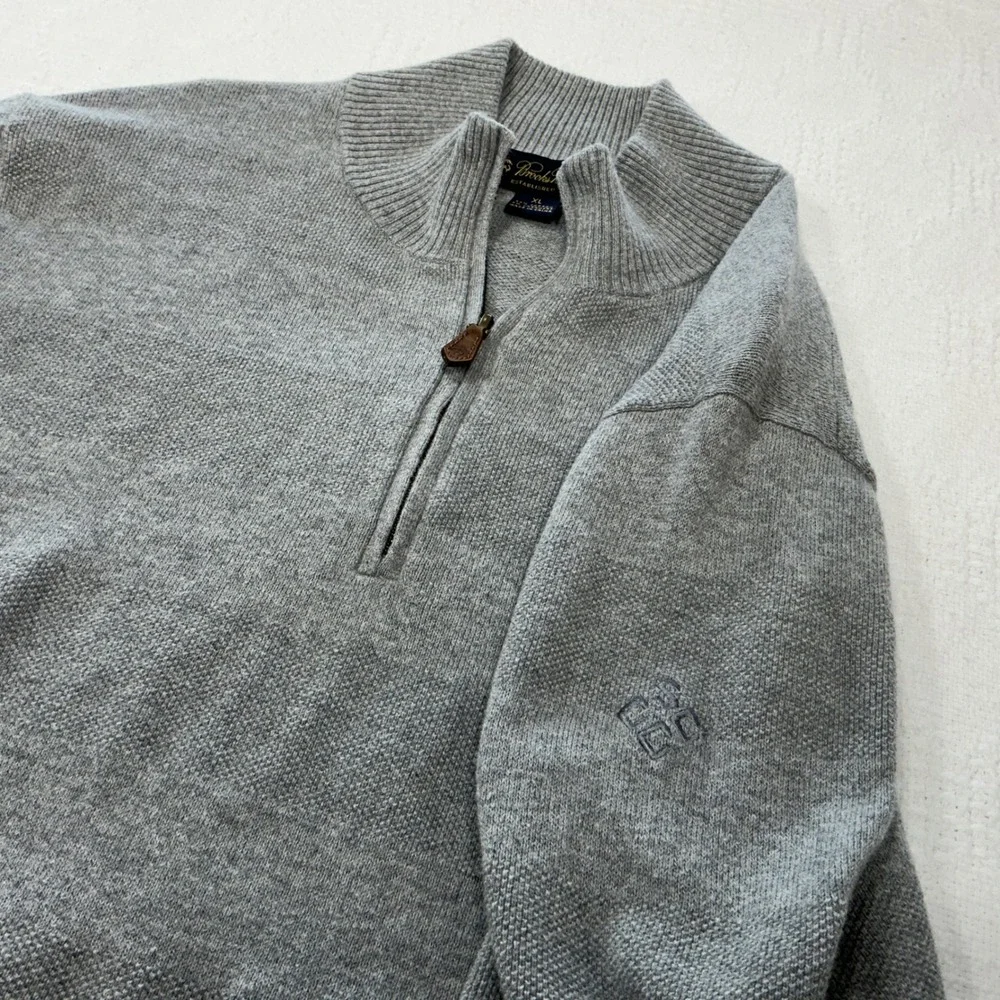 Brooks Brothers Mens XL Grey‎ Cotton Cashmere Blend Quarter Zip Sweater Pullover